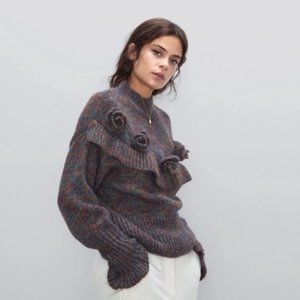 Zara Mohair Ruffle multicolor appliqué Sweater LG